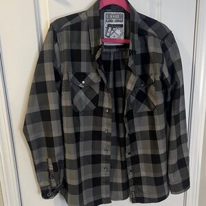 Women’s DIXXON Black & Gray Plaid Flannel Shirt “1911” Size Large